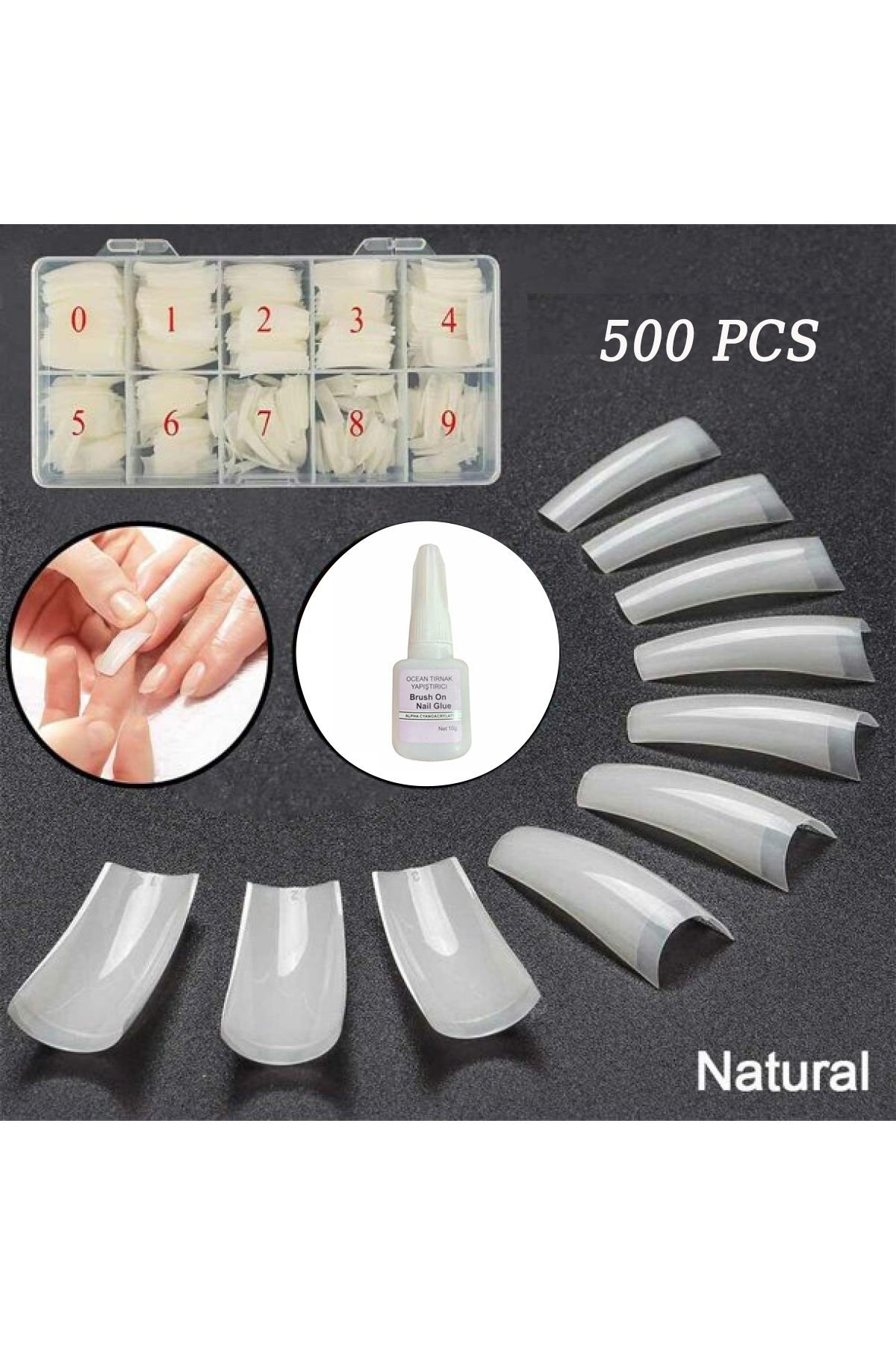 Takma Tırnak Yarım Ay Yarıdan Uca Takılan Jel Ve Akrilik Tips,Güçlü Yapiştirici Hediyeli500lüNATUREL