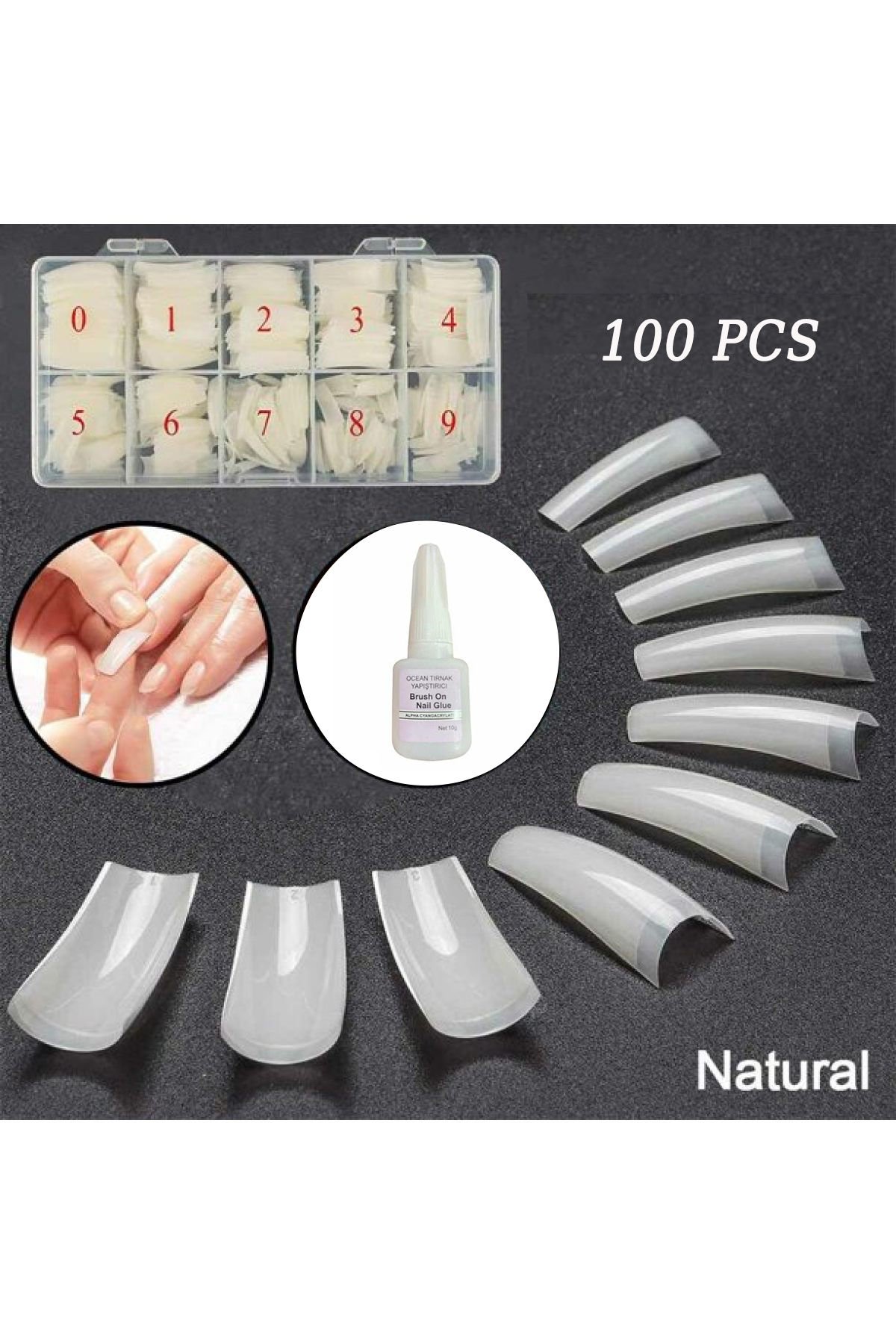 Takma Tırnak Yarım Ay Yarıdan Uca Takılan Jel Ve Akrilik Tips,Güçlü Yapiştirici Hediyeli100lüNATUREL