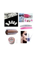 PROTEZ TIRNAK SETİ 7 PARÇA, 100LÜ BEYAZ  TIRNAK +FIRCA+YAPIŞTIRICI+MAKAS+TÖRPÜ +3İN1 GEL (CLEAR)