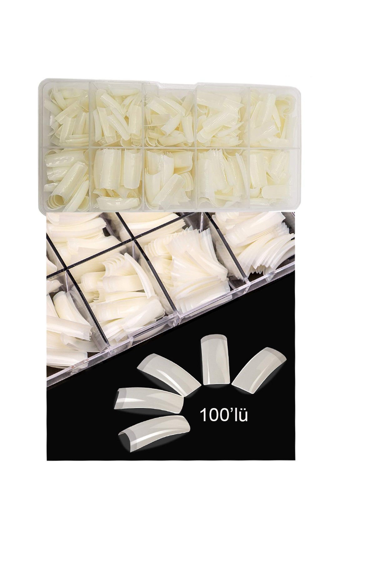 100lü Protez Takma Tırnak Tips Yarım Ay Profesiyonel NATUREL Rengi