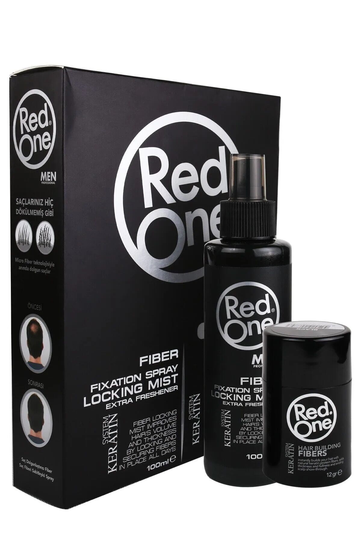 Red One Redone Men Hair Building Fiber Topic - Black 100 ml 12 gr